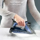 Compact Steam Iron Rowenta Ultimate+ Steam Iron, Vertical Steam, Auto-Off, Black & Blue